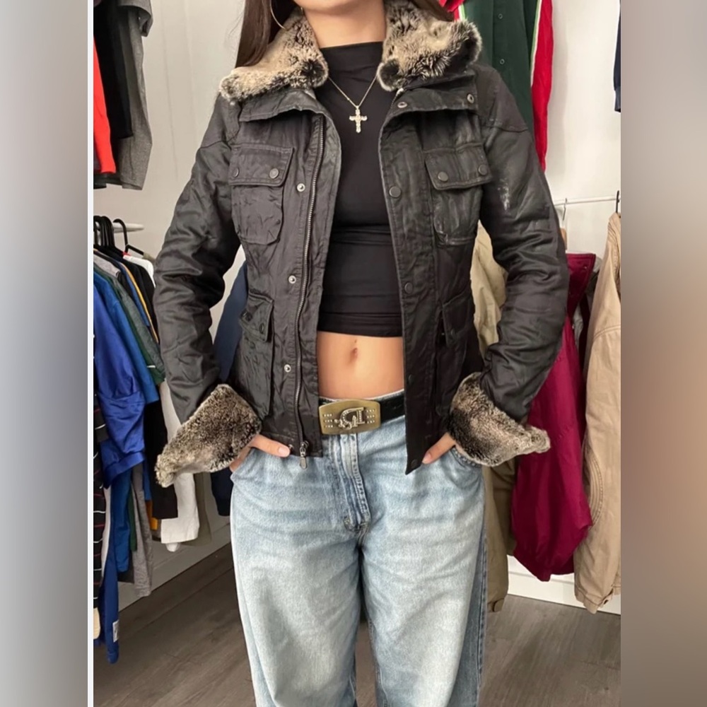 BELSTAFF GOLD LABEL Ladies Women’s 42 Small Brown Jacket Fur Collar Cuffs